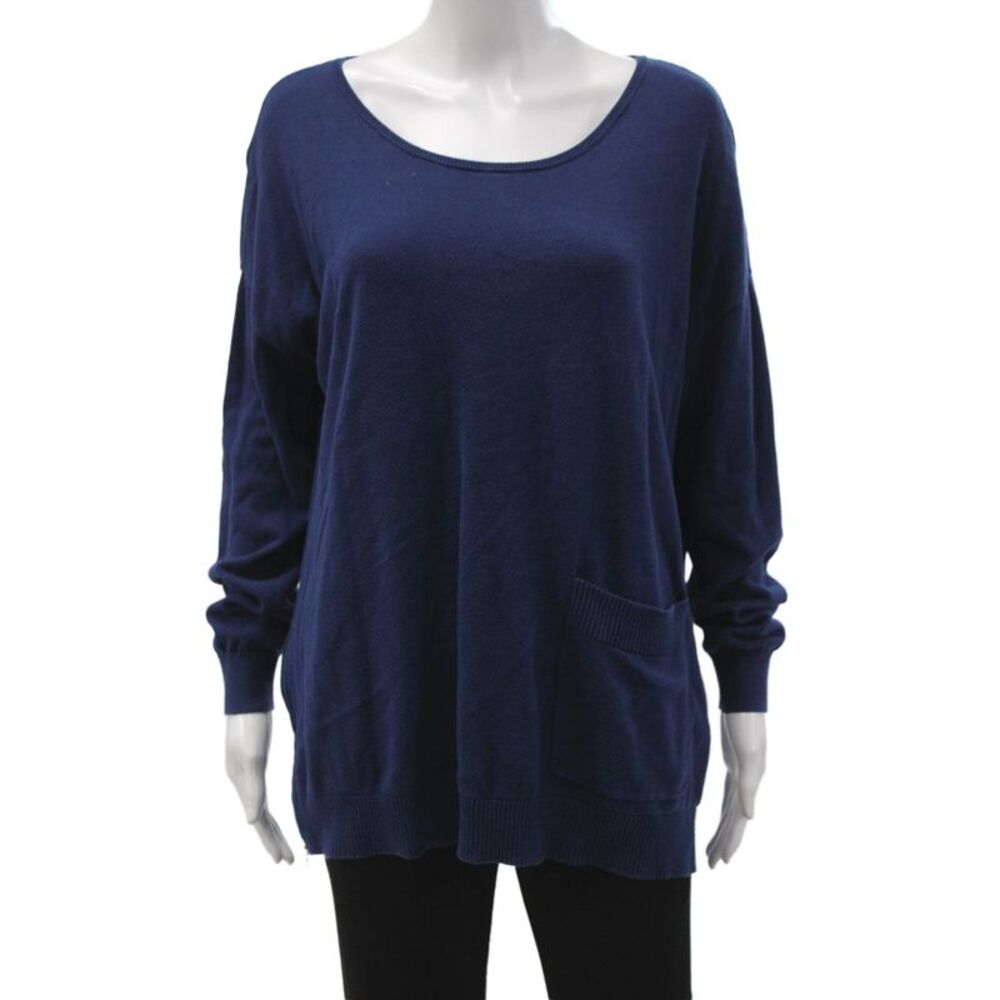 Repeat Womens Pullover Sweater Scoop Neck Long Sleeve Blue 60% Cotton Size 44